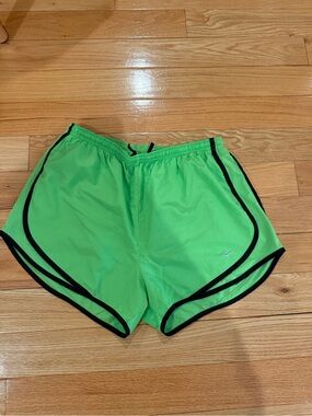 Nike Women's Neon Green Lined Running Shorts with Black Piping